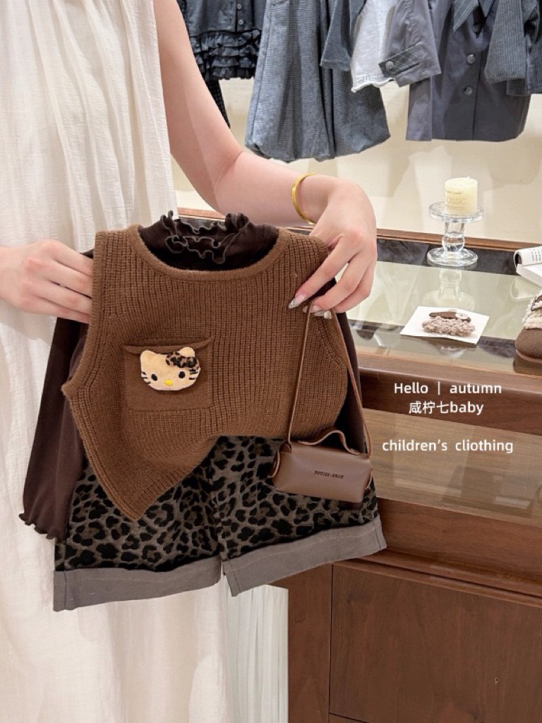 秋冬KT背心豹紋褲三件套