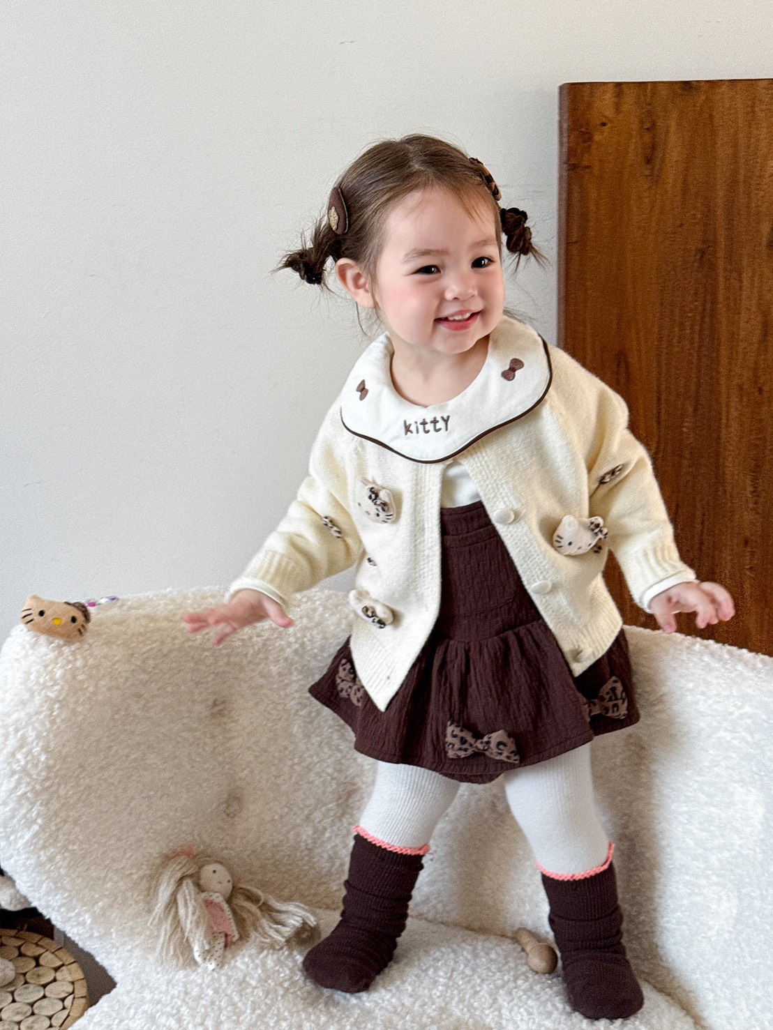 Kitty豹紋包屁裙/針織外套