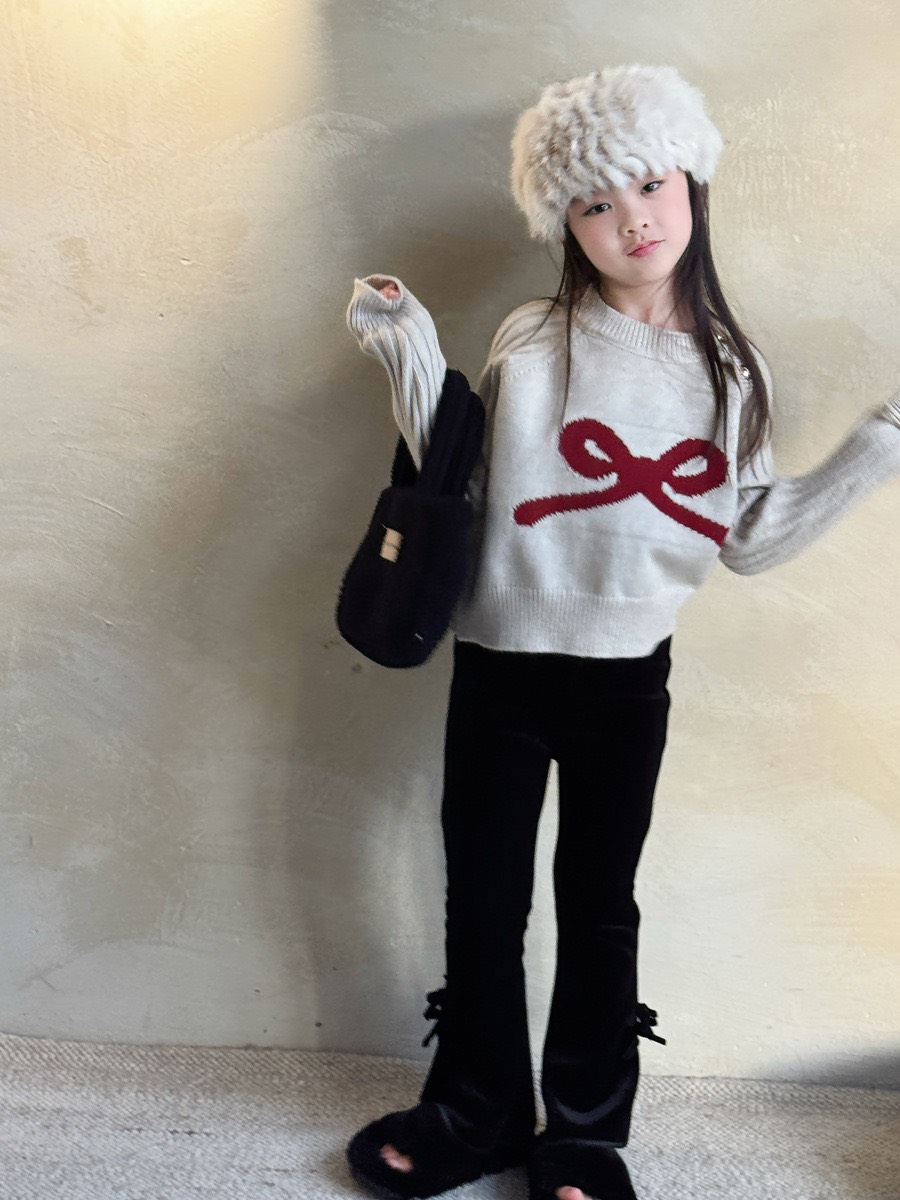 秋冬絲絨蝶結喇叭褲