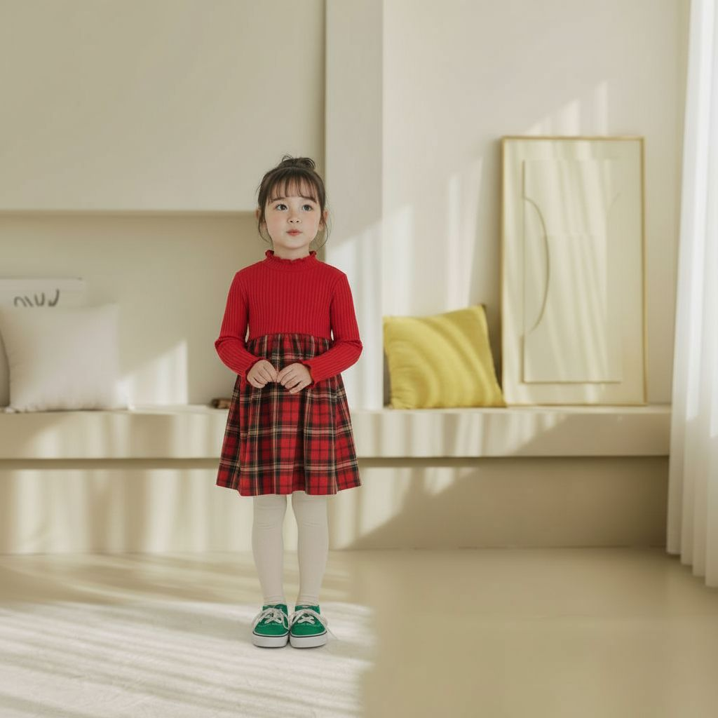 31612拼接格紋連身裙(兩色)