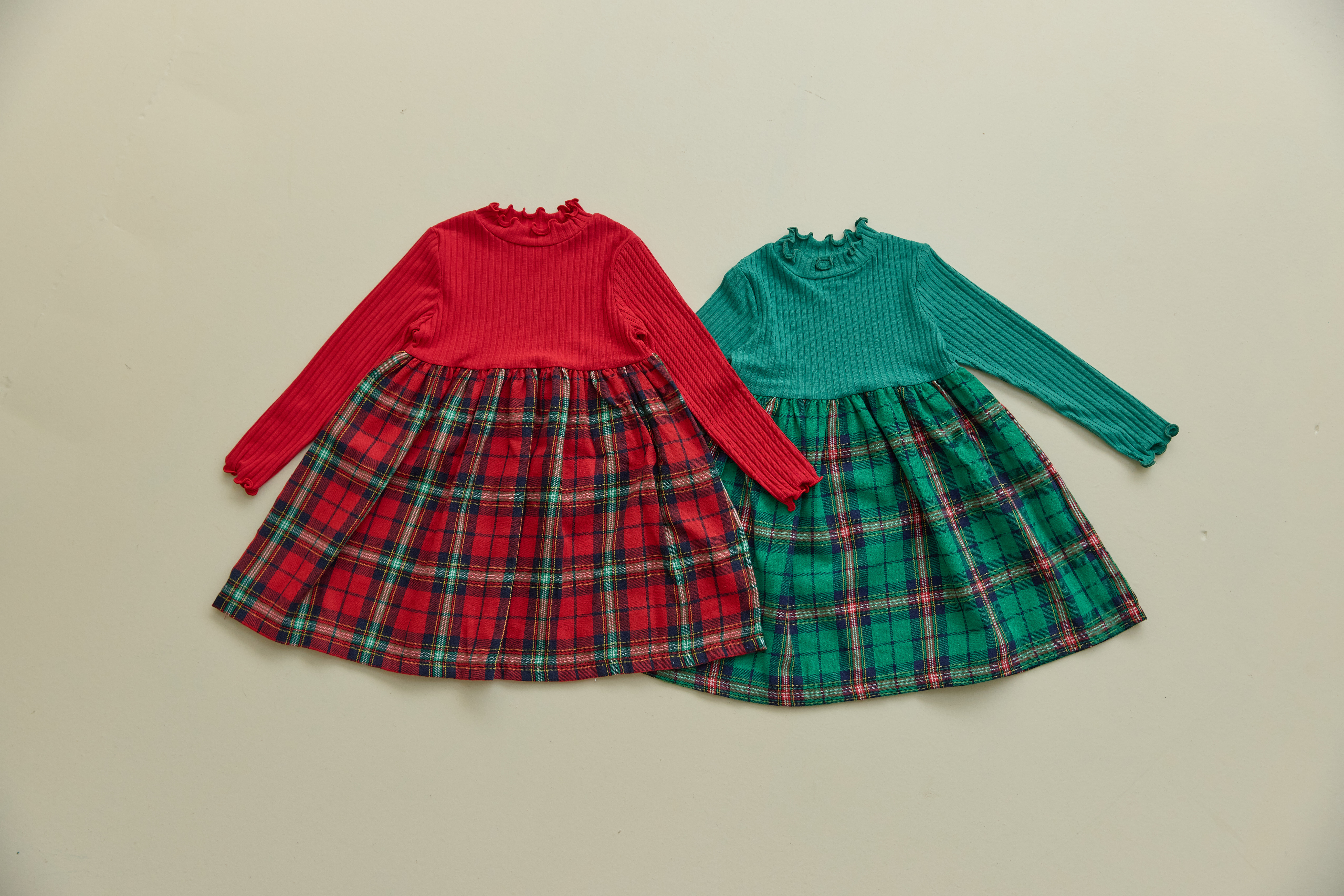 31612拼接格紋連身裙(兩色)