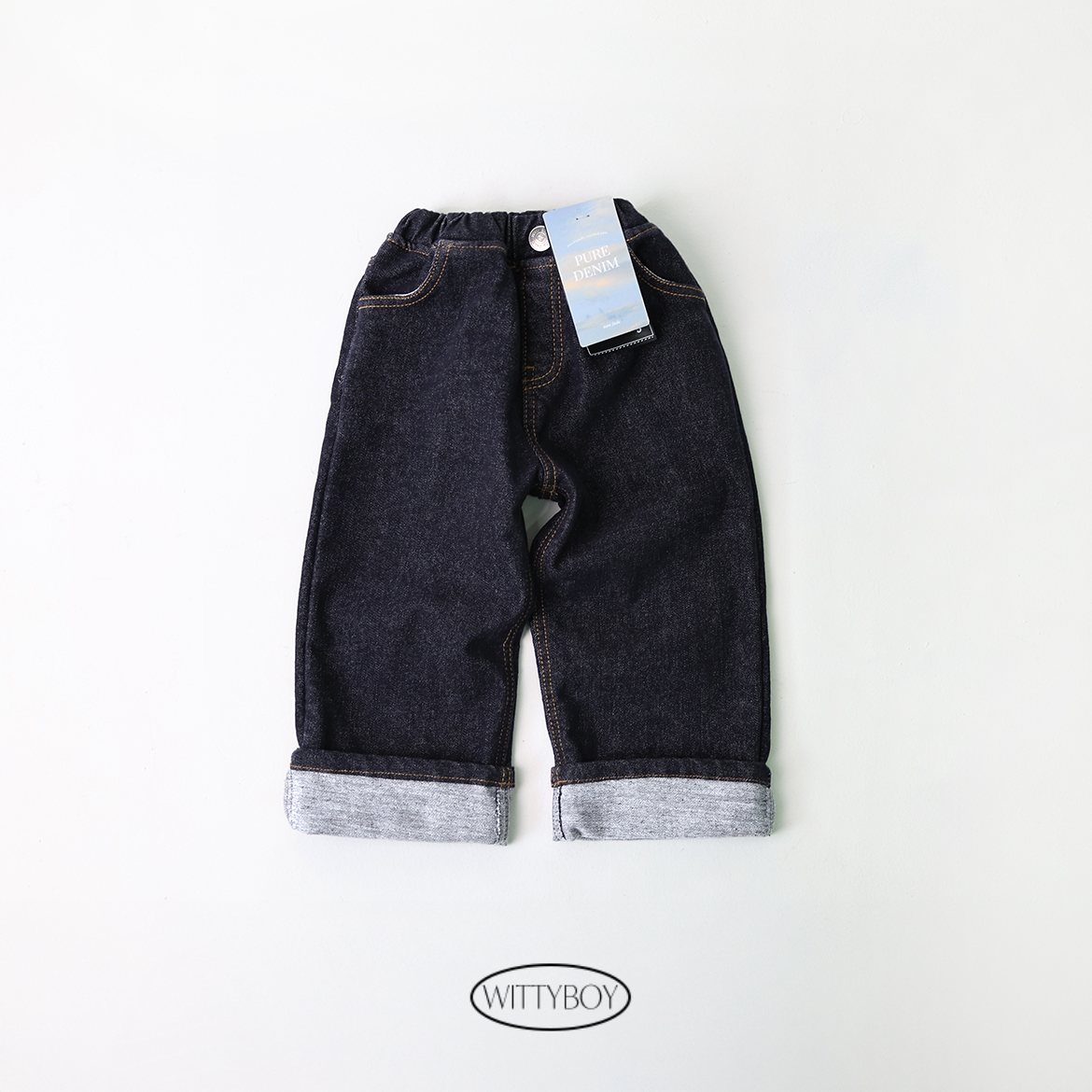 42840深藍反摺牛仔褲