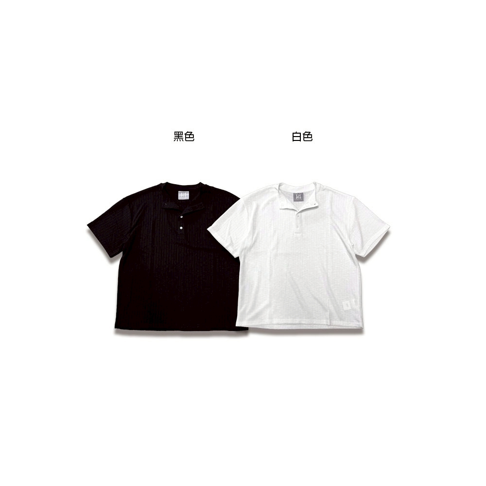 海灘透氣坑條半開襟 TEE3