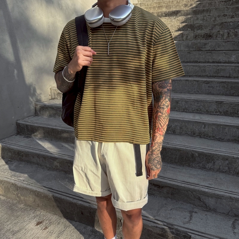 細條紋休閒BOXY短寬TEE2