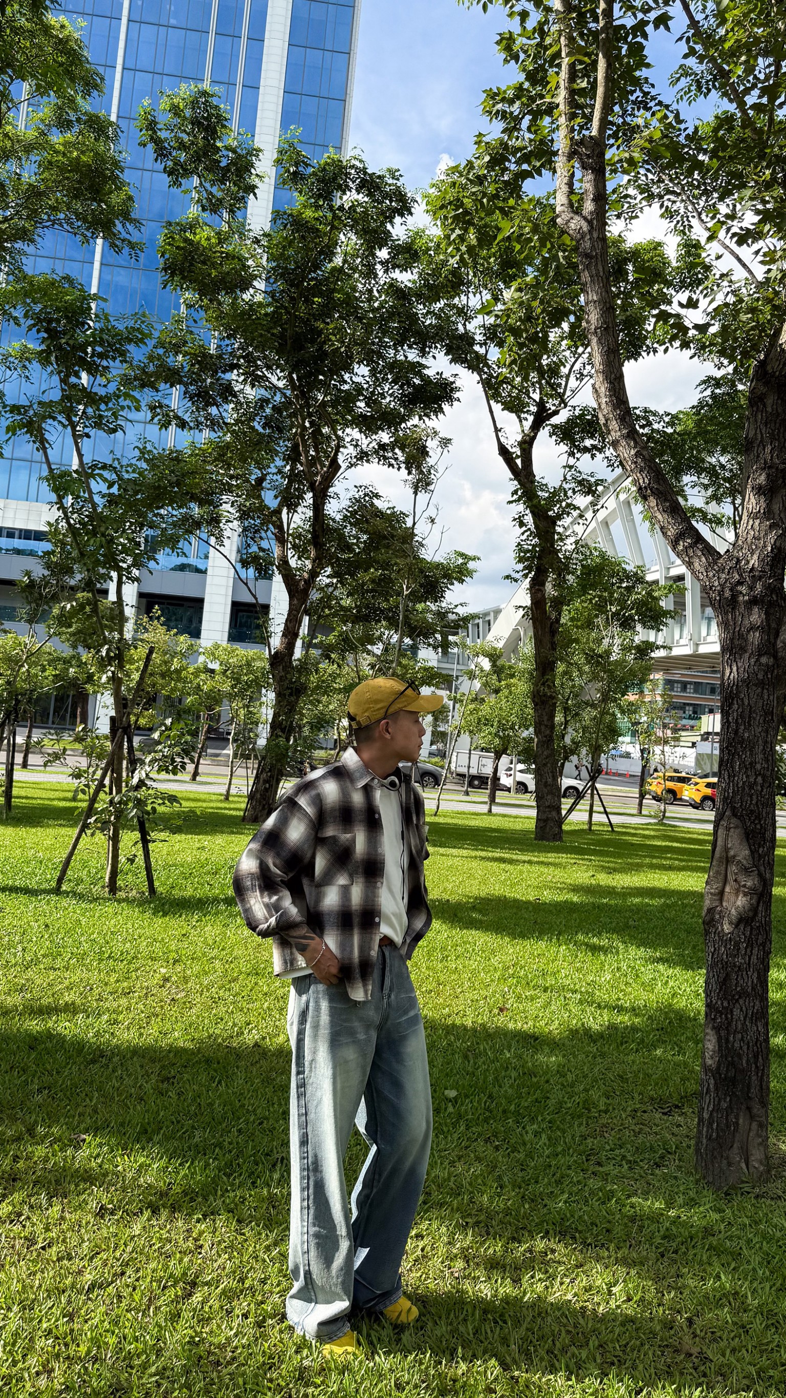 漸層微絨寬短版口袋長袖格紋衫13