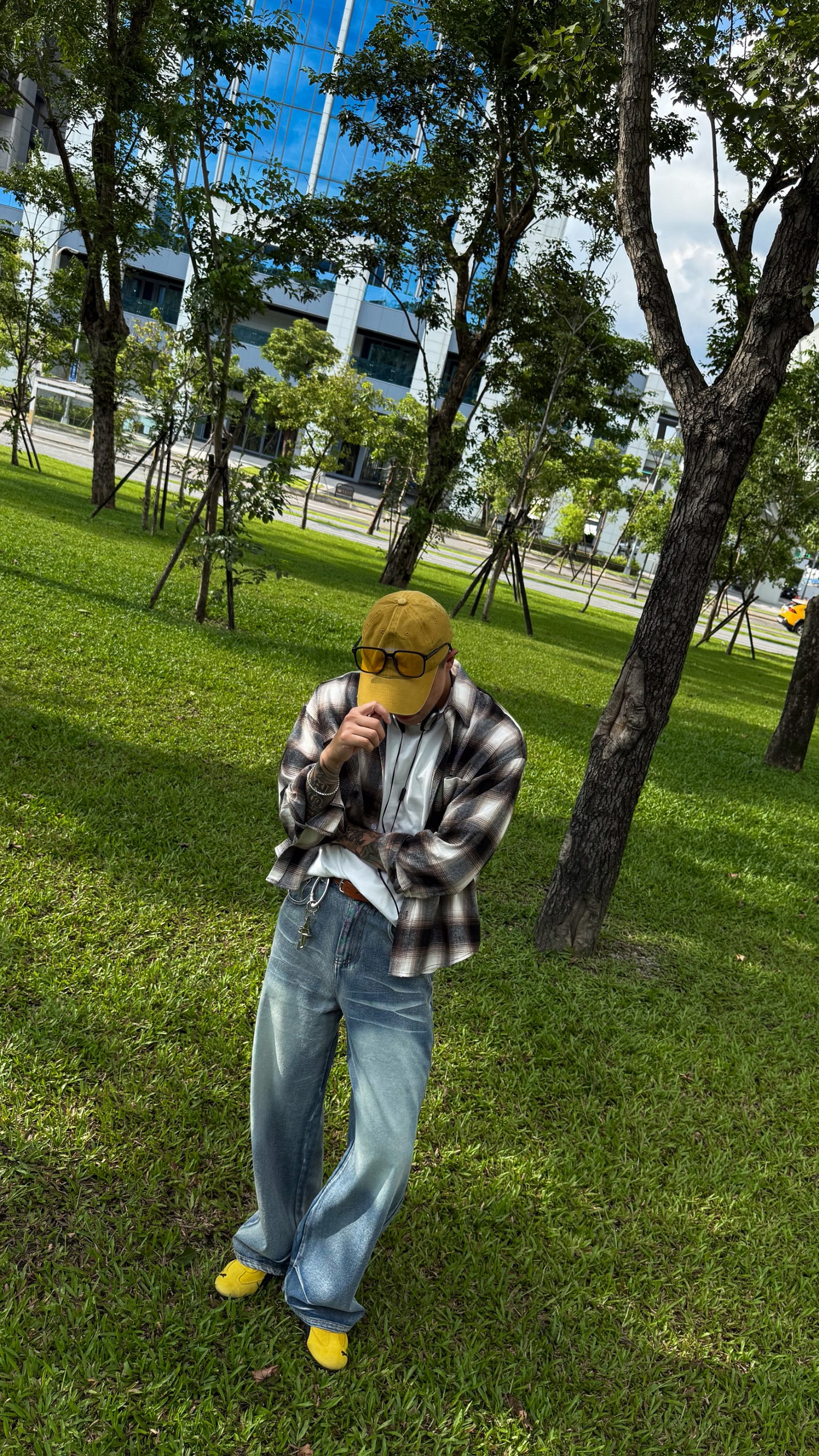 漸層微絨寬短版口袋長袖格紋衫10