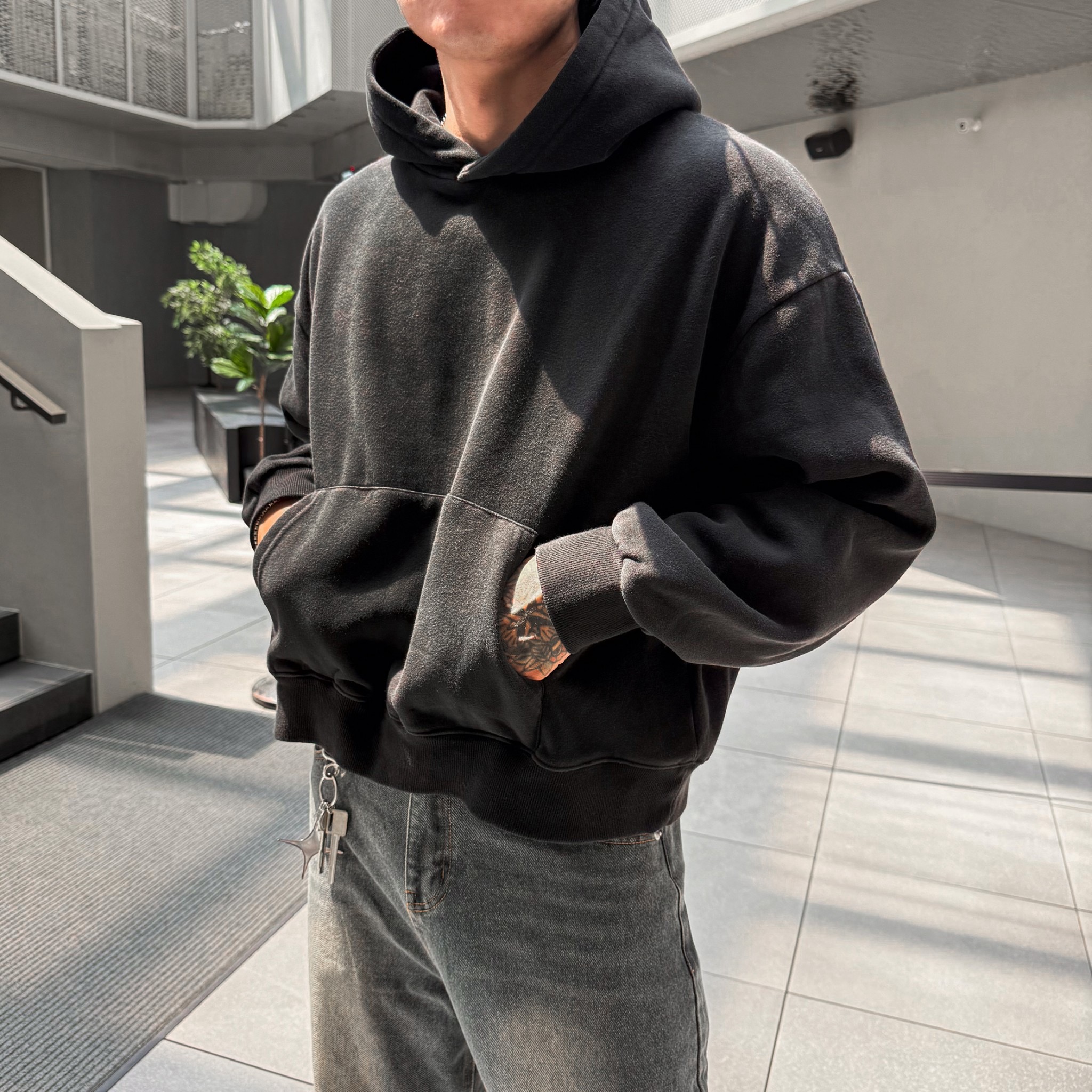 重磅水洗內刷毛連帽TEE1