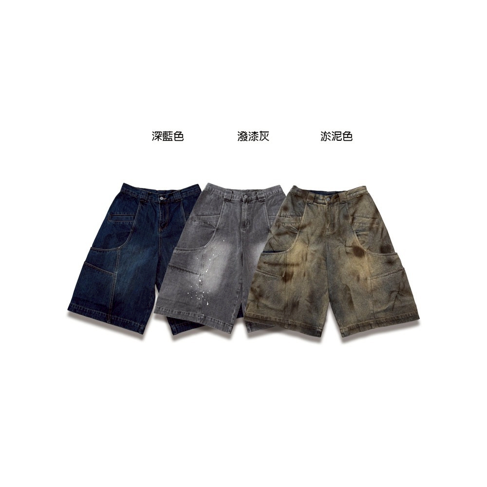 立體口袋水洗牛仔七分寬褲18