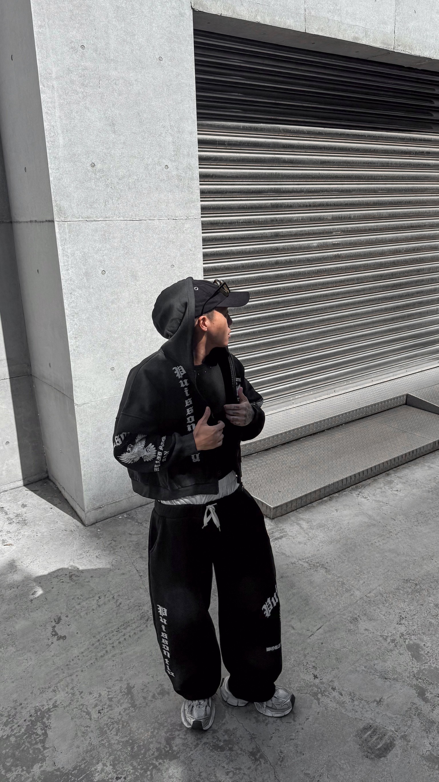 仿舊水洗街頭個性厚磅棉質連帽套裝9