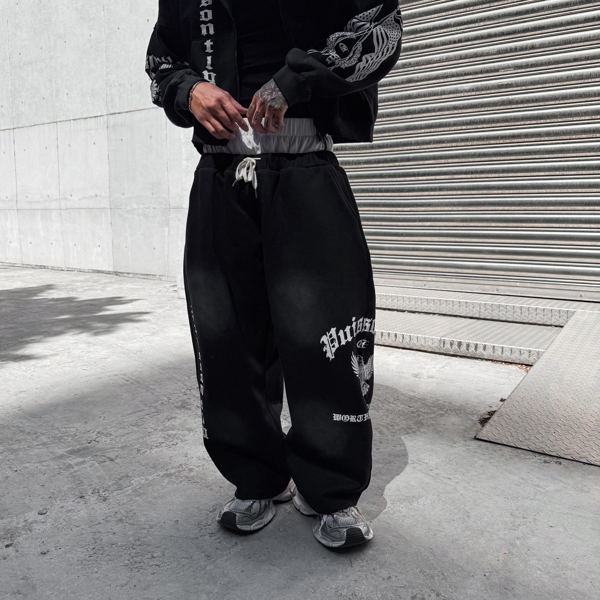 仿舊水洗街頭個性厚磅棉質連帽套裝5