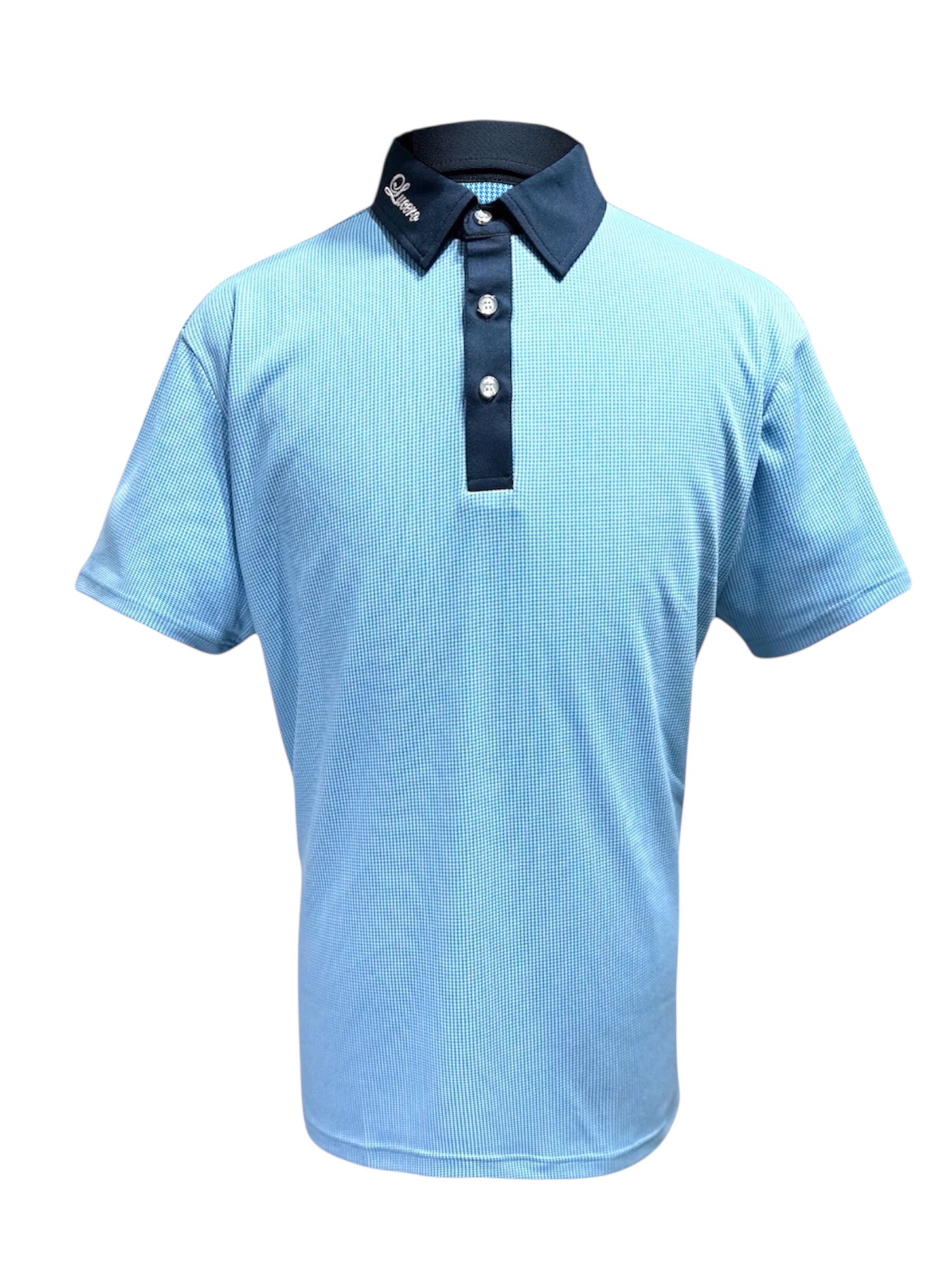 千鳥小格紋印花 繡花POLO衫-藍（男）