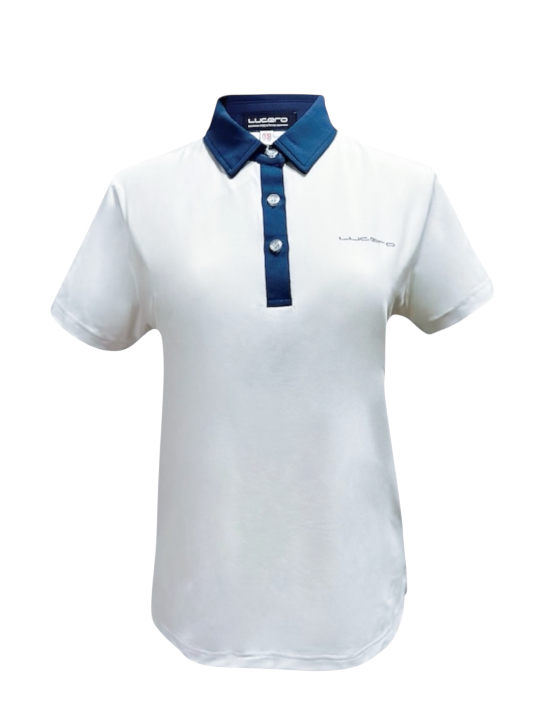 情侶款｜白底藍領 繡花LOGO-POLO衫短袖上衣-白（女）