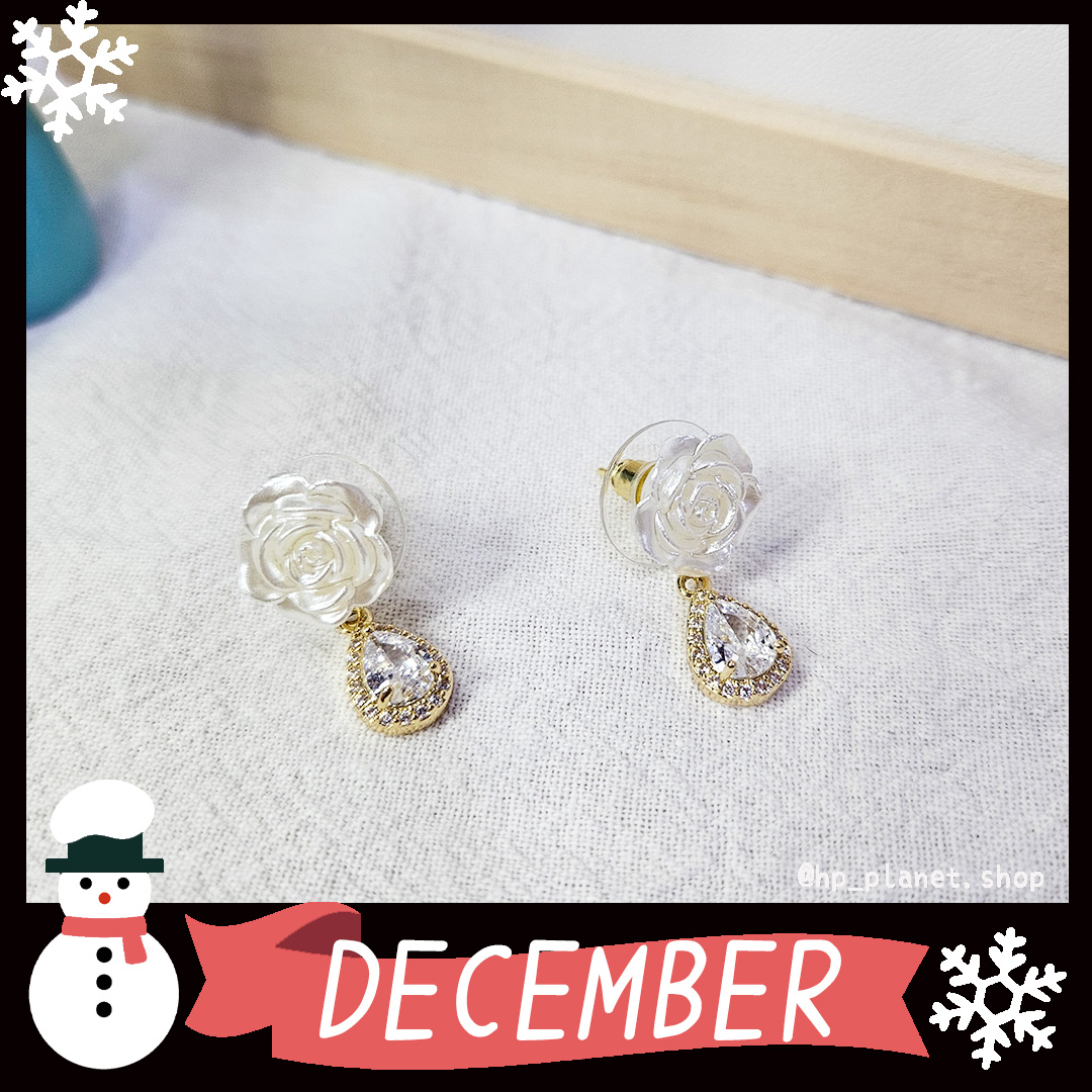 閃爆港風玫瑰鋯石水滴925耳飾 閃爆港風玫瑰鋯石水滴925耳飾