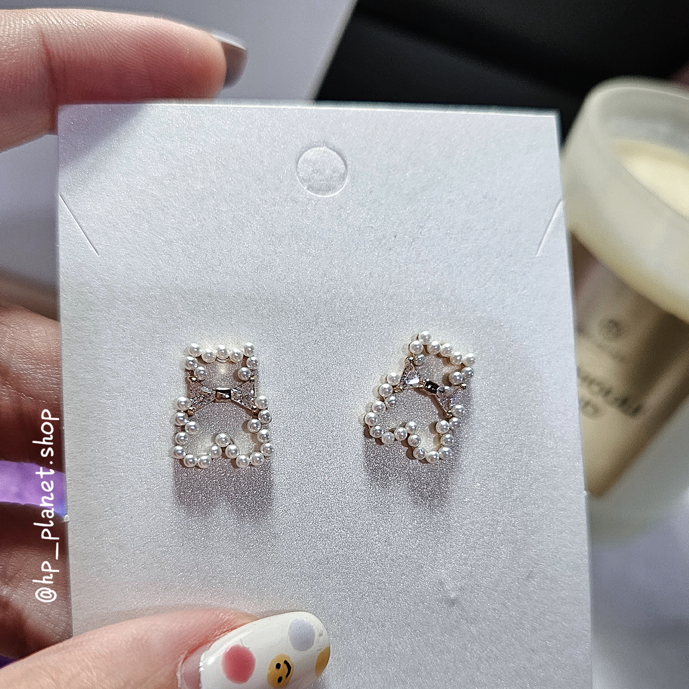 正韓 蝴蝶結珍珠小熊925銀針