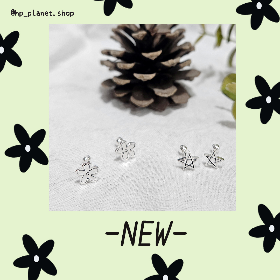 925純銀手繪感星星/小花螺絲耳釘 925純銀手繪感星星/小花螺絲耳釘