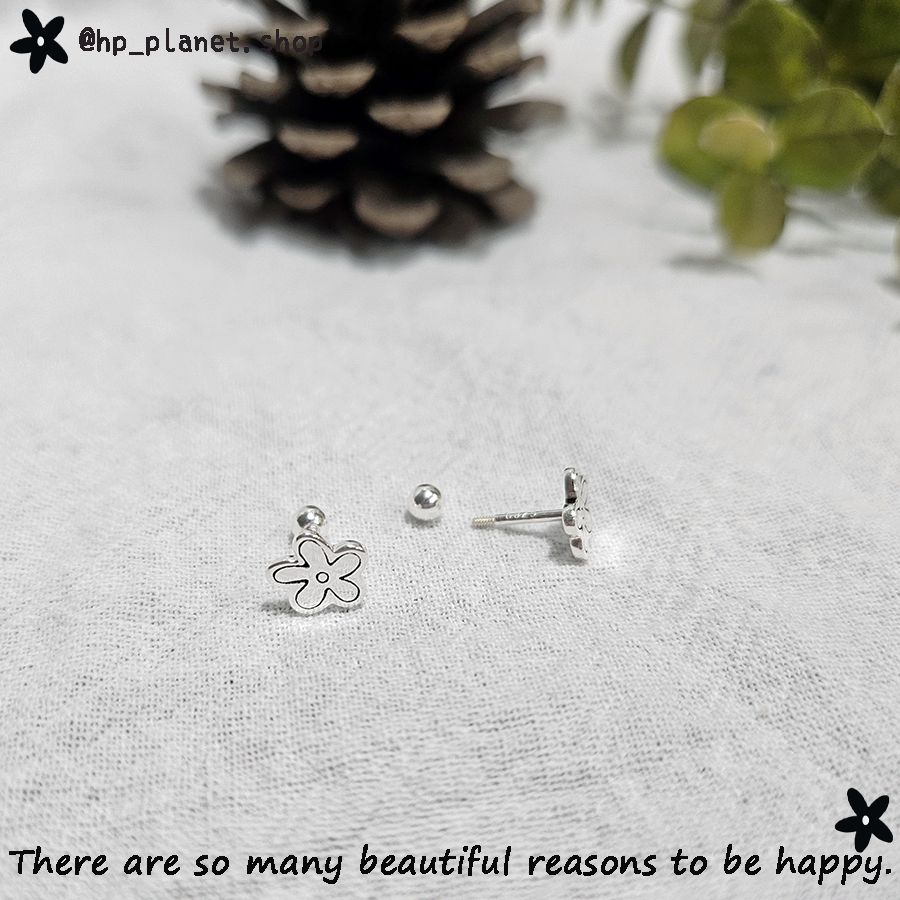 925純銀手繪感星星/小花螺絲耳釘