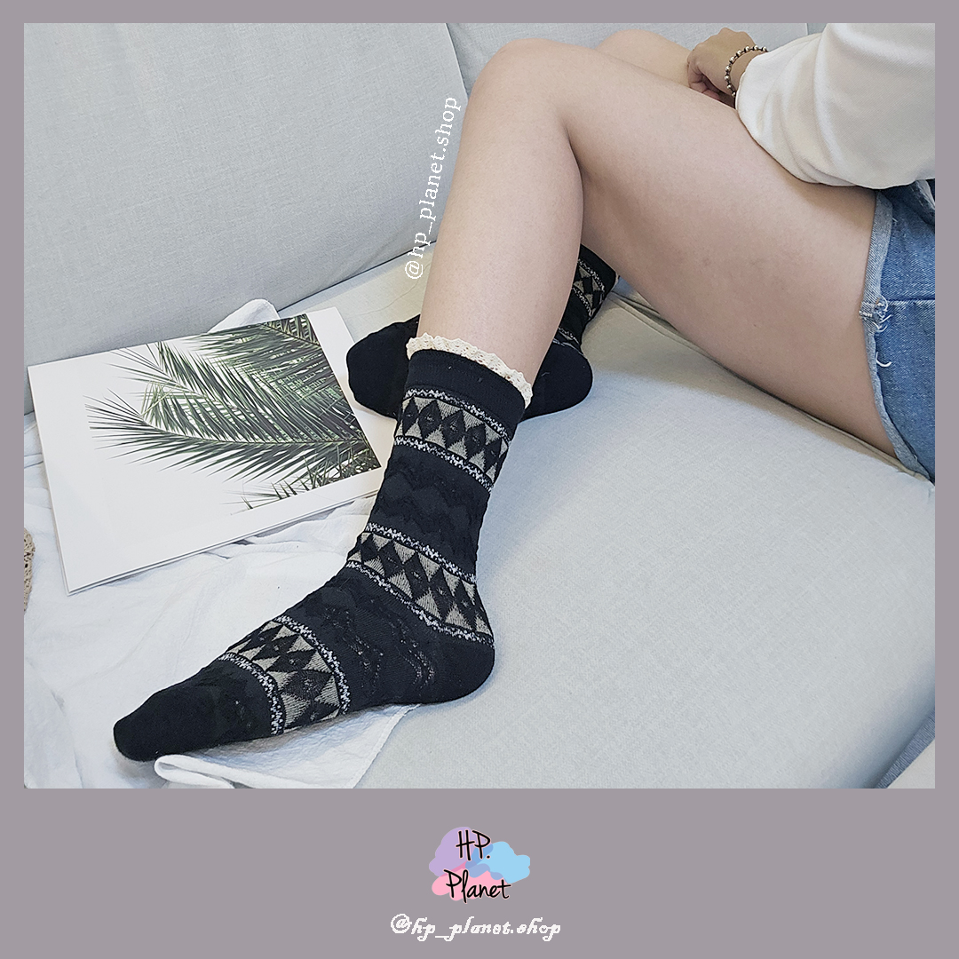 秋冬甜系花邊波西米亞襪