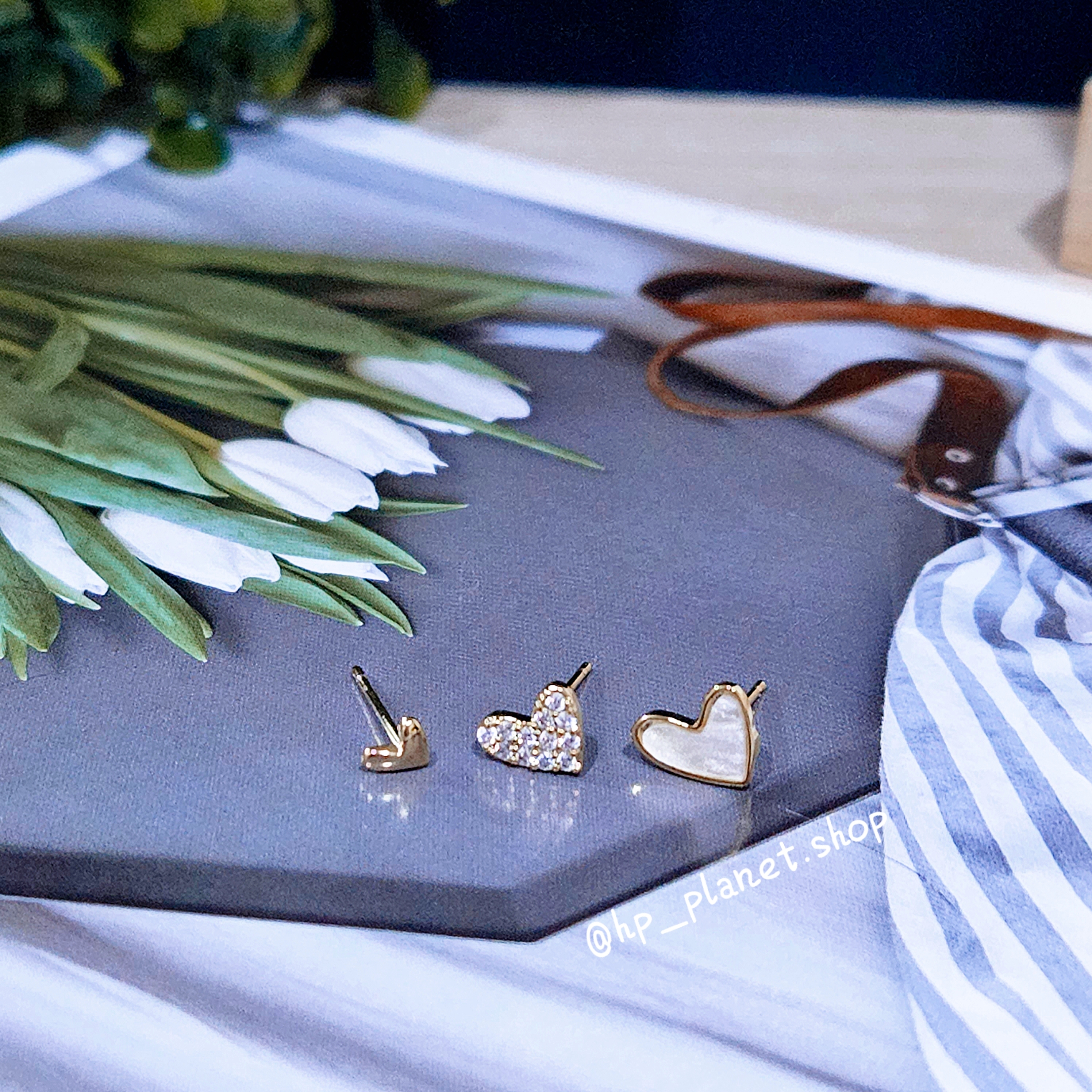 正韓  貪心-金色大小愛心925銀針•三件組