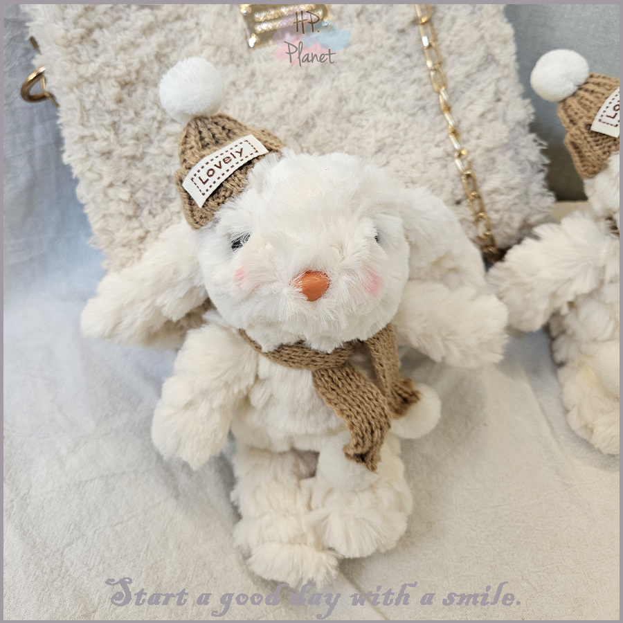 送禮超暖奶茶系質感毛帽玩偶吊飾(兔子/小熊)