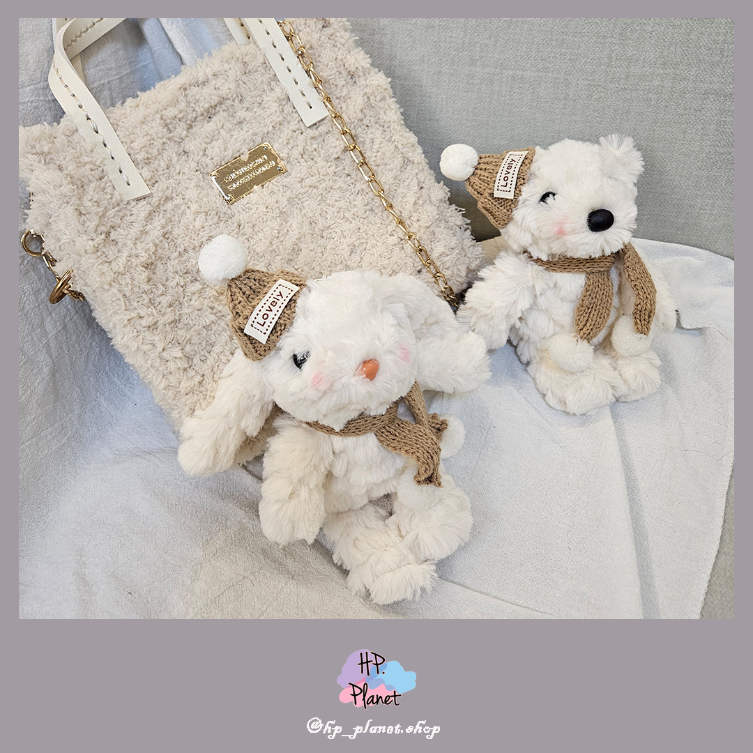 送禮超暖奶茶系質感毛帽玩偶吊飾(兔子/小熊) 送禮超暖奶茶系質感毛帽玩偶吊飾(兔子/小熊)