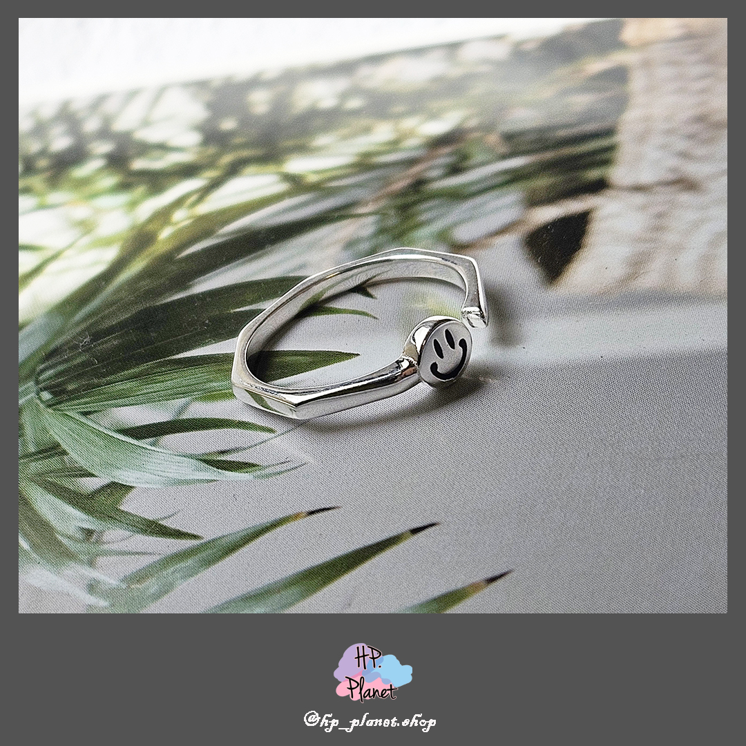 笑臉多邊形可調式925純銀戒指