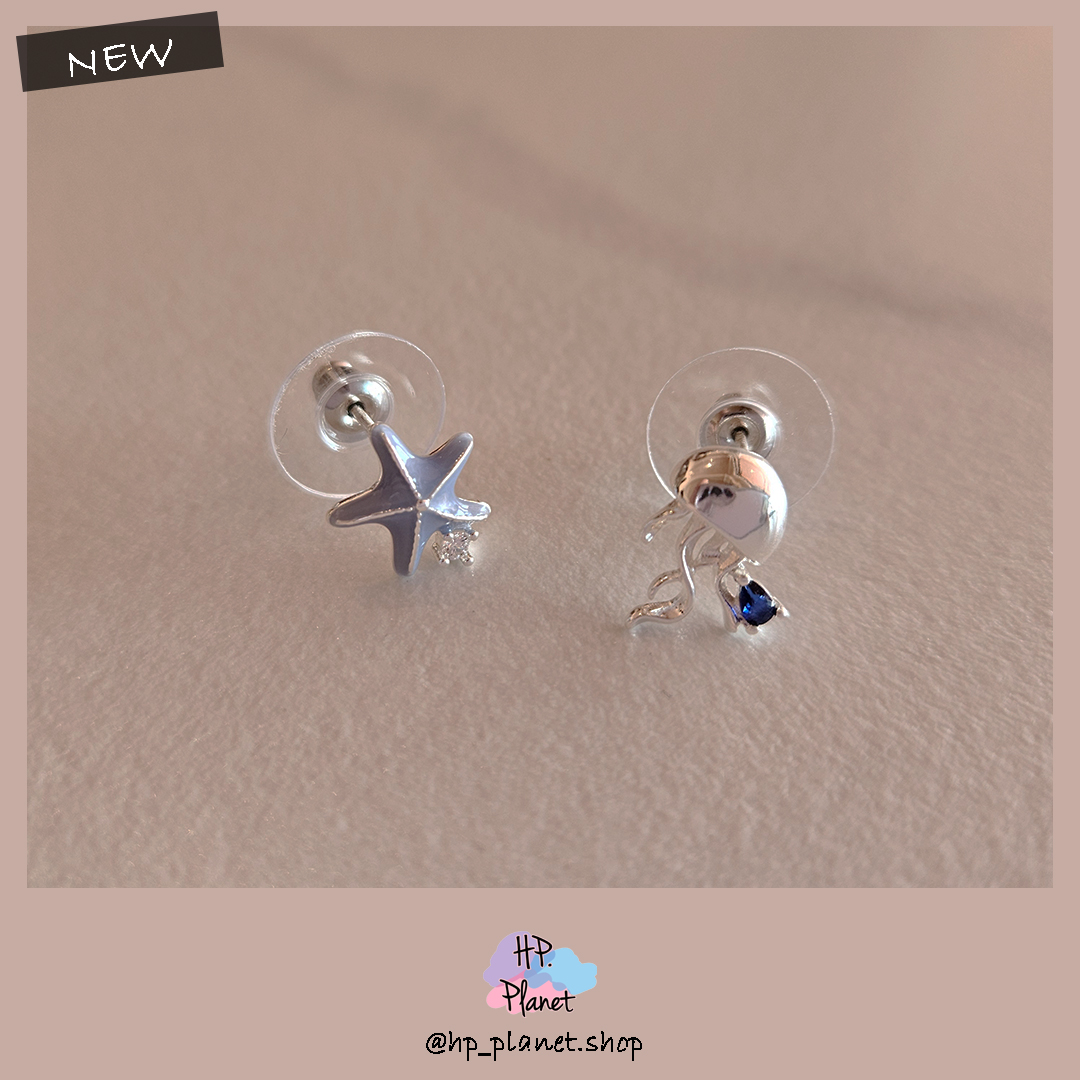 水藍色海星星水母925純銀耳釘 水藍色海星星水母925純銀耳釘
