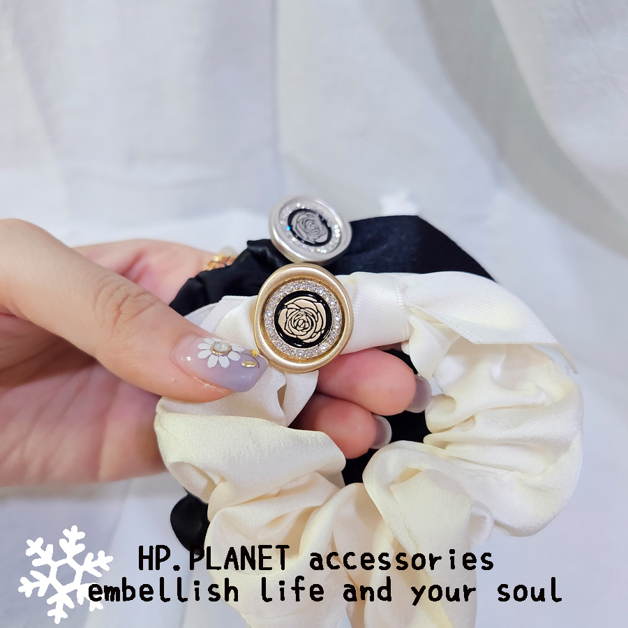 法式玫瑰閃鑽蝴蝶結緞面髪圈