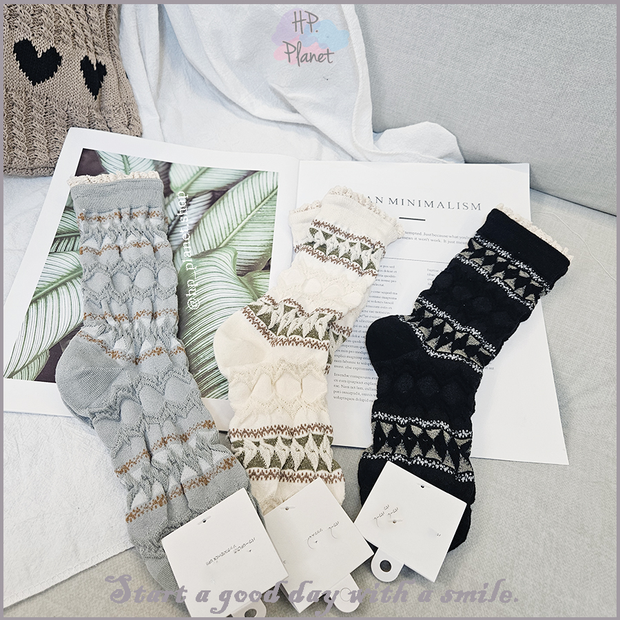 秋冬甜系花邊波西米亞襪