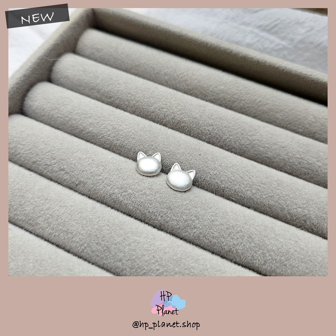 超Q立體磨砂感貓咪頭925純銀耳釘 超Q立體磨砂感貓咪頭925純銀耳釘