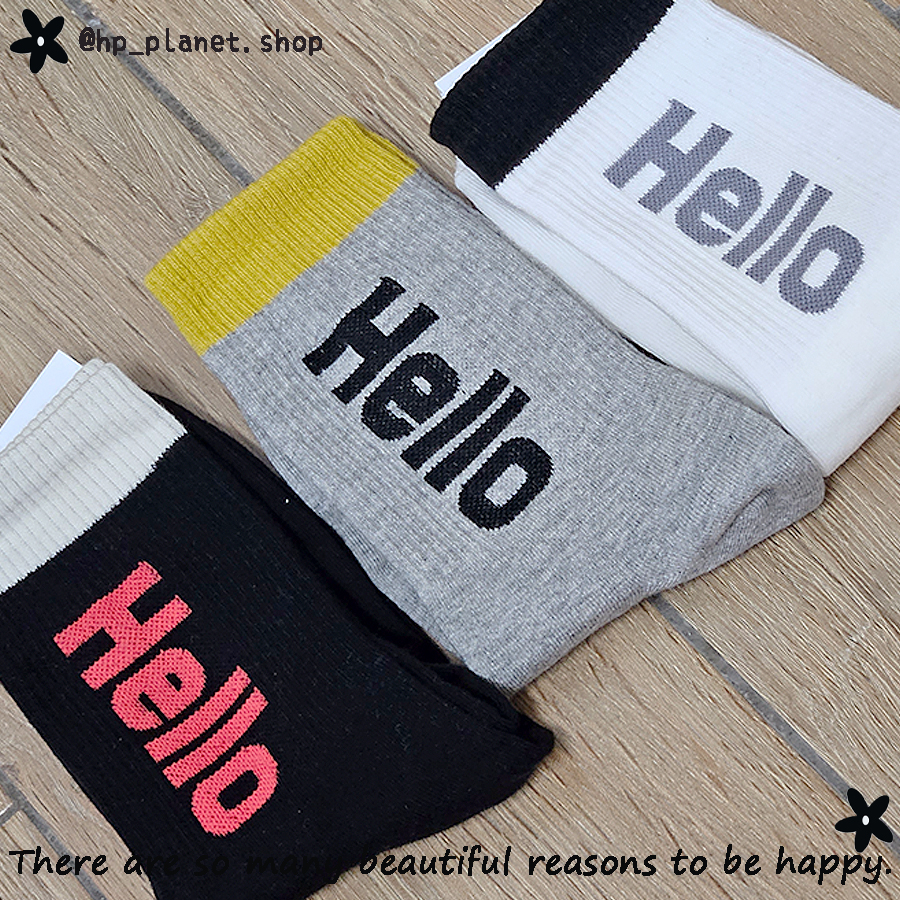 (H闆自留款)正韓 字母HELLO雙配色中筒襪
