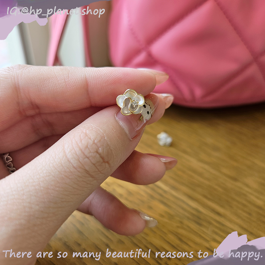 烤漆金邊氣質山茶花925銀針耳釘