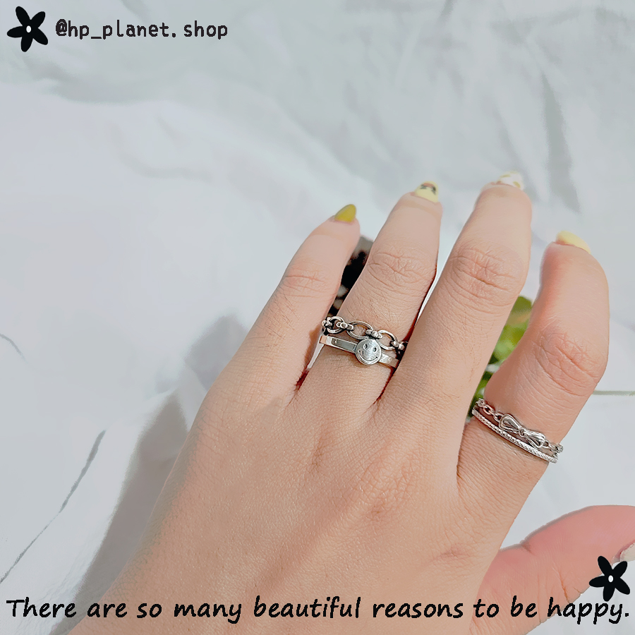 可調戒圍笑臉雙層復古色925純銀戒指