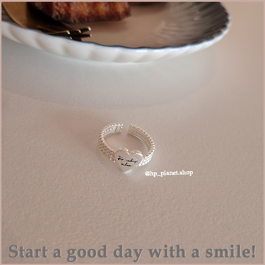 H闆自留款 愛心草寫字母可調925純銀戒指