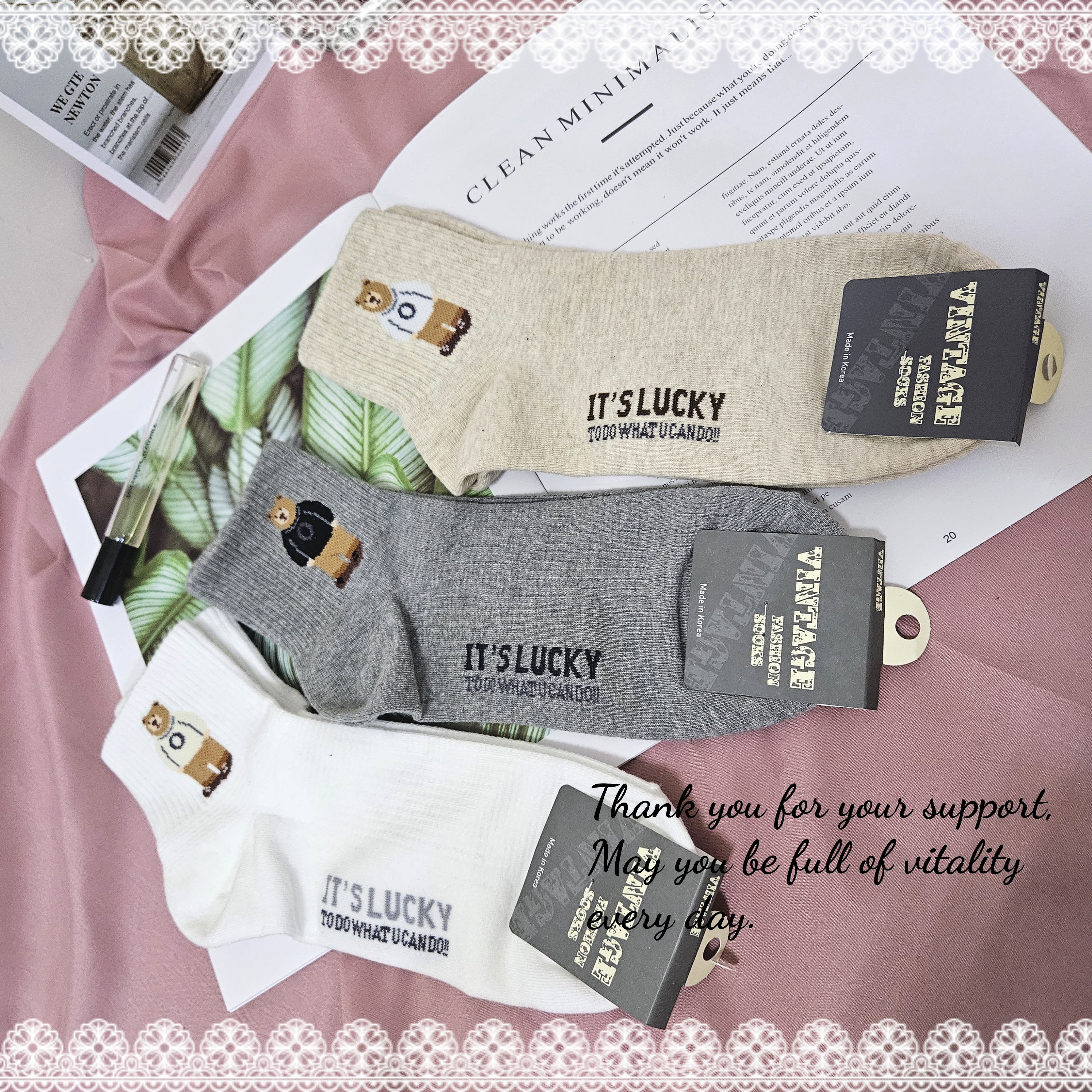 正韓 字母O大學T熊熊男生短襪