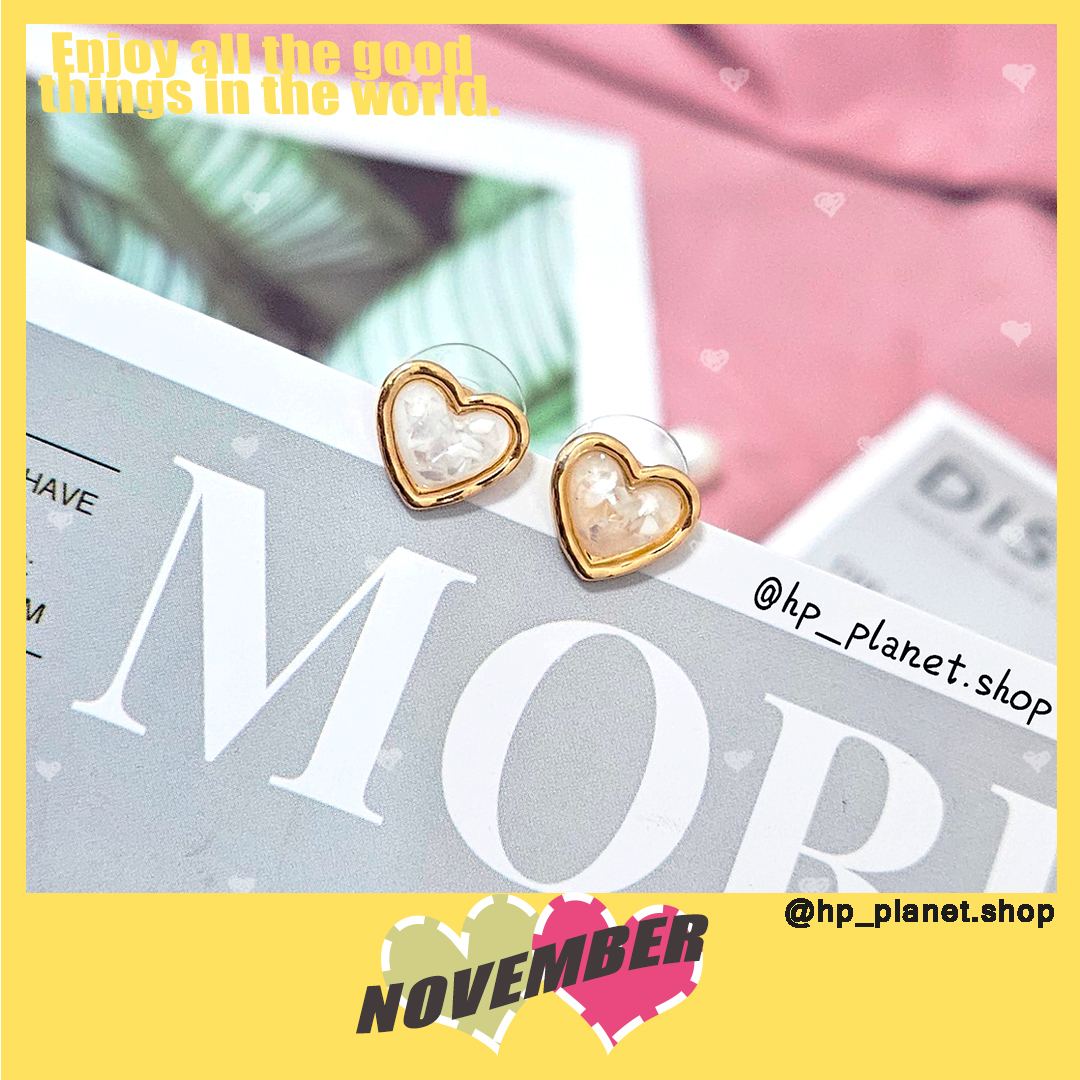 韓國 精緻女孩擬珠光金邊愛心925銀針 韓國 精緻女孩擬珠光金邊愛心925銀針