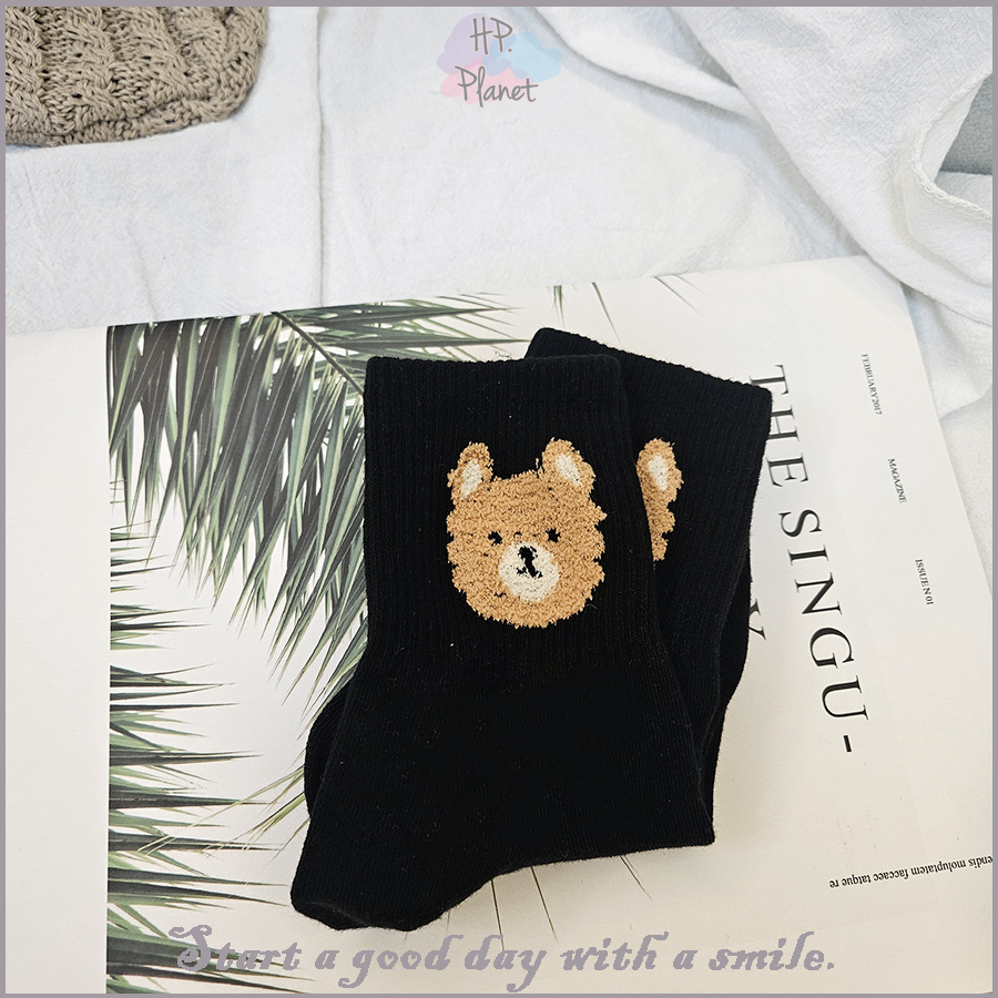 正韓 立體QQ毛大頭熊短襪