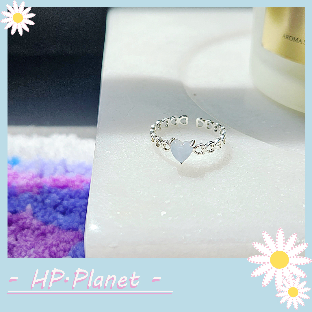 正韓 H自留藍色愛心鏤空可調式925銀戒