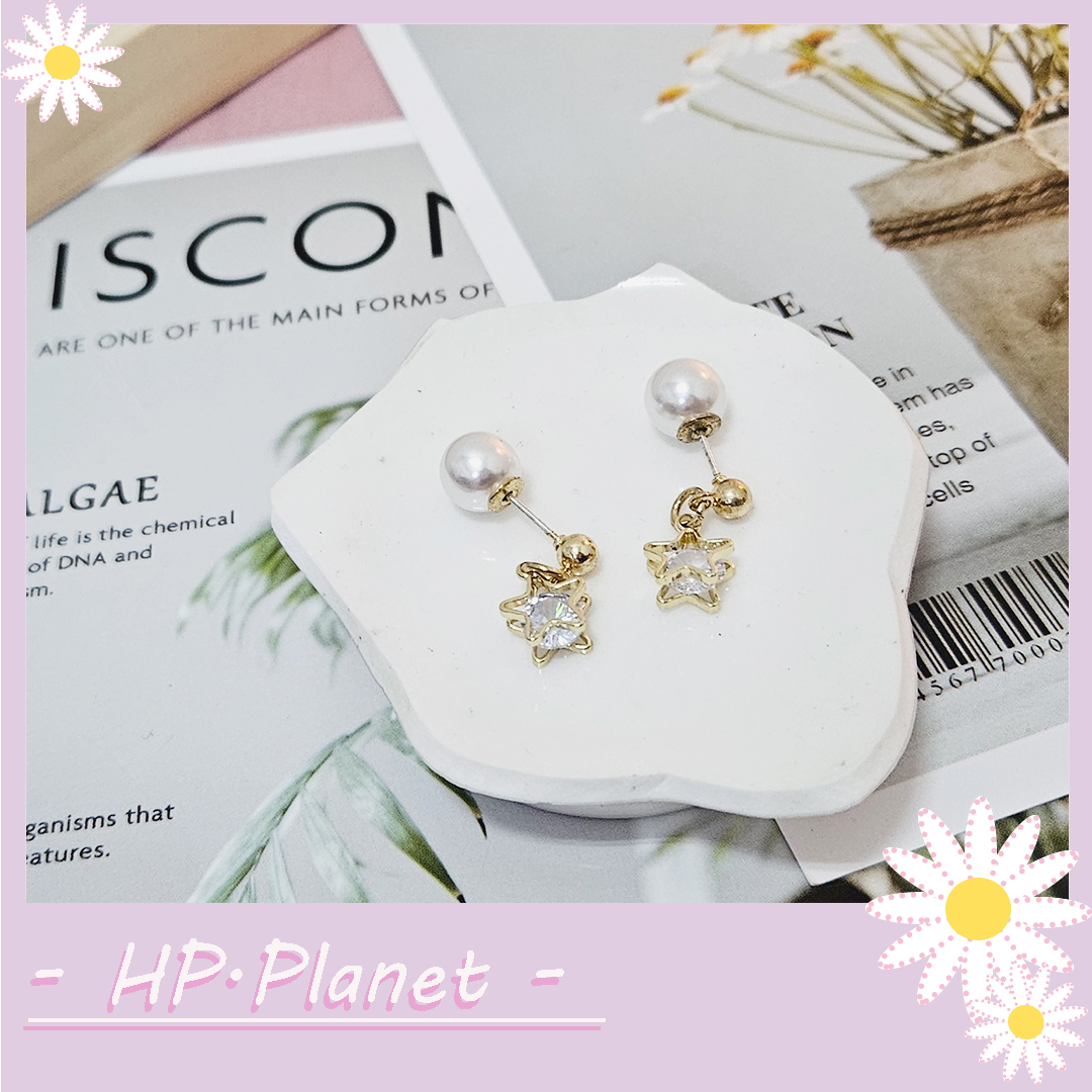 珍珠星星鑲鑽吊墜925銀針 珍珠星星鑲鑽吊墜925銀針