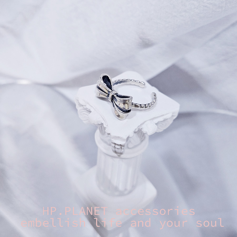 H闆自留精緻蝴蝶結925純銀麻花戒