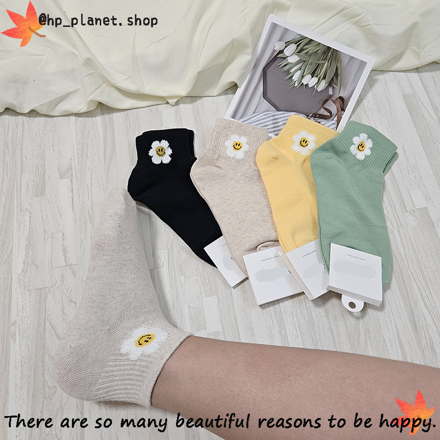 正韓 甜系絨絨笑臉小花短襪