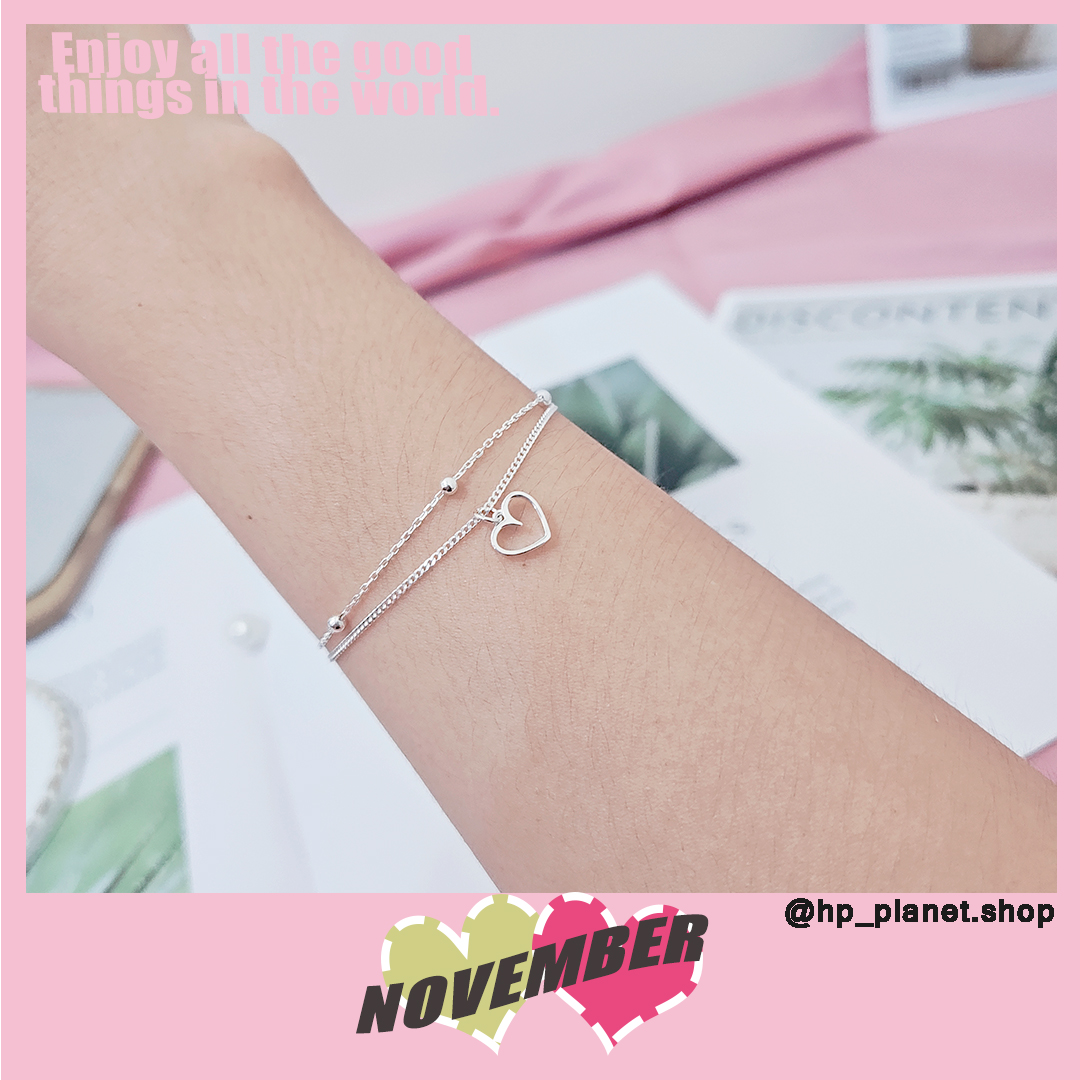 韓國 氣質愛心吊墜拼小珠925純銀雙鍊手飾 韓國 氣質愛心吊墜拼小珠925純銀雙鍊手飾