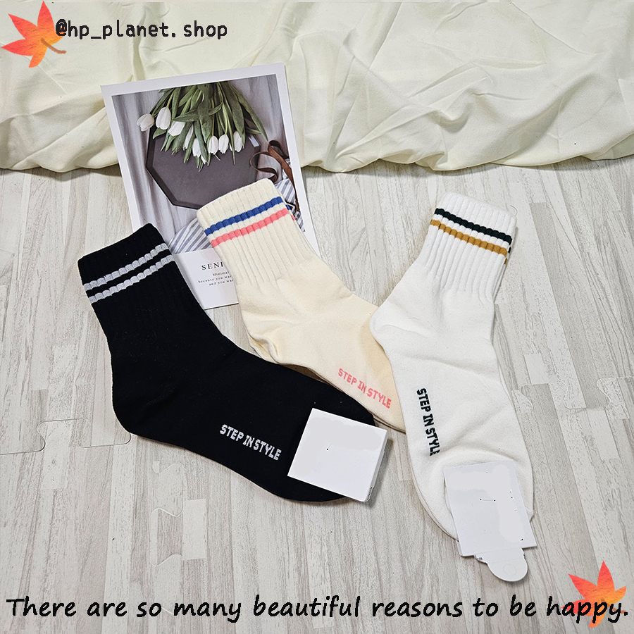 正韓 百搭運動風雙槓短襪
