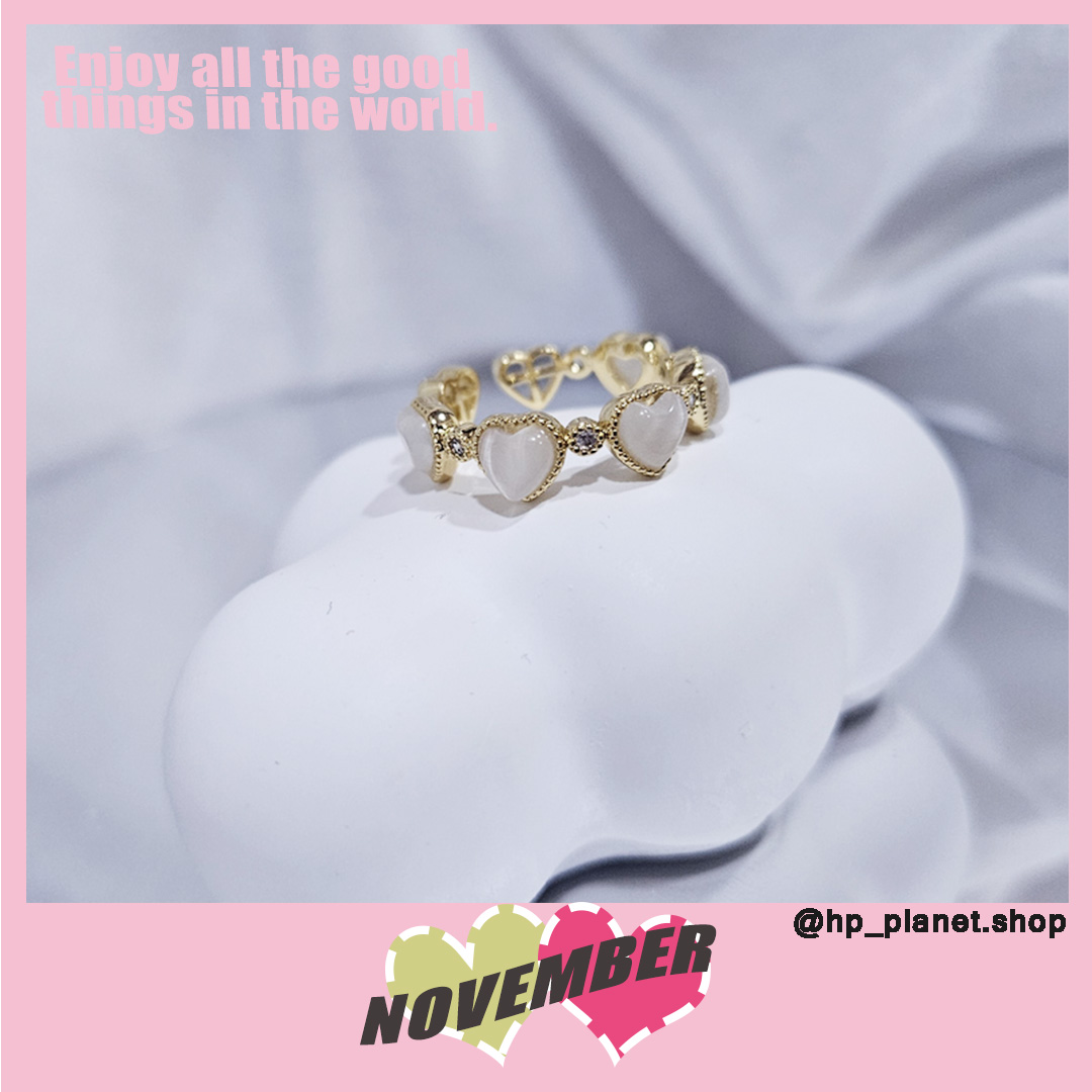 愛心貓眼石後雙心鏤空戒