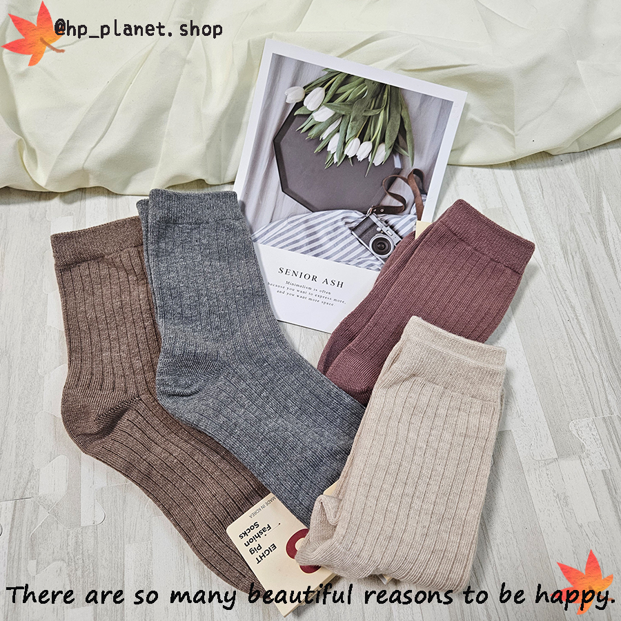 正韓 熱銷款秋冬純色螺紋短襪