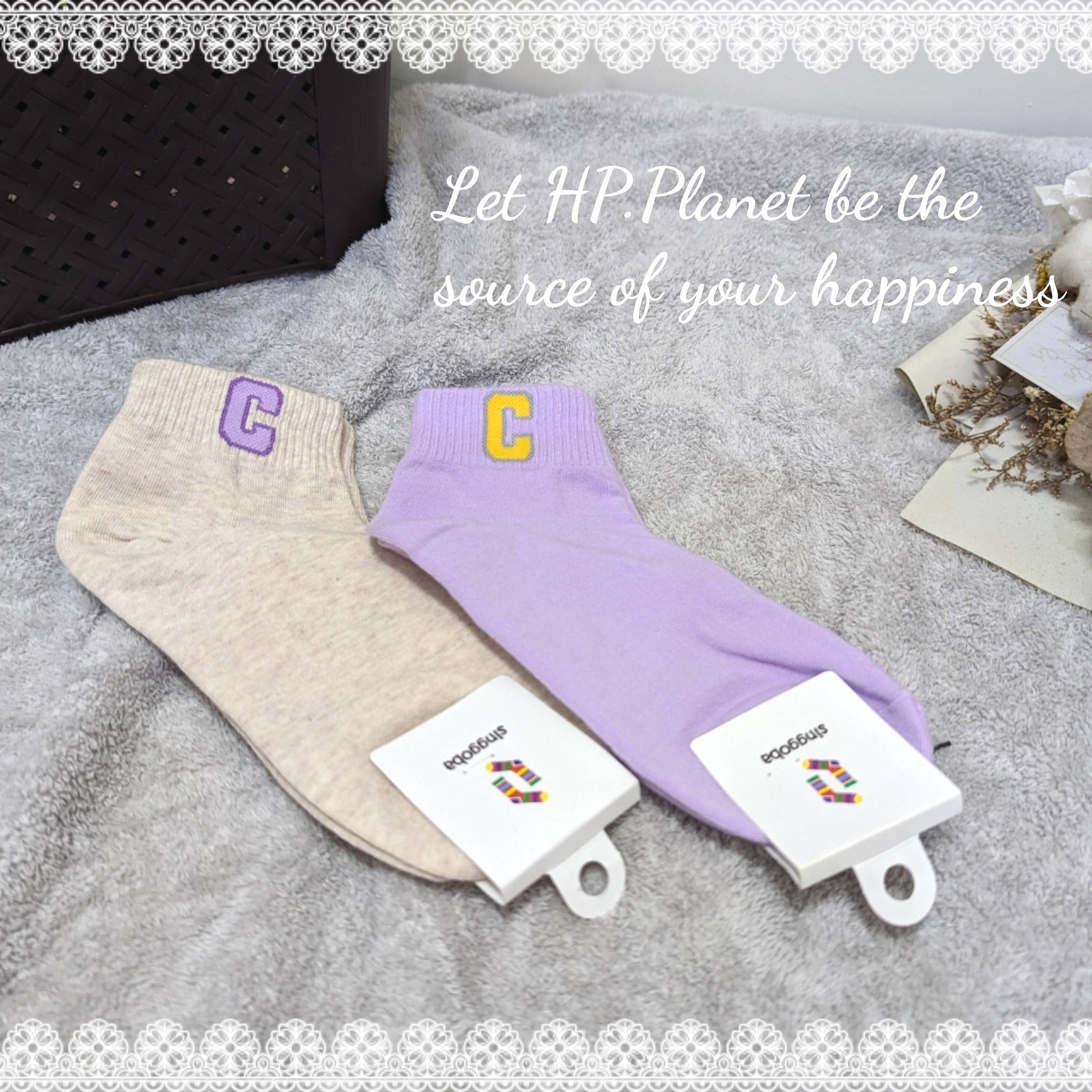 正韓 撞色字母C可愛腳踝襪襪