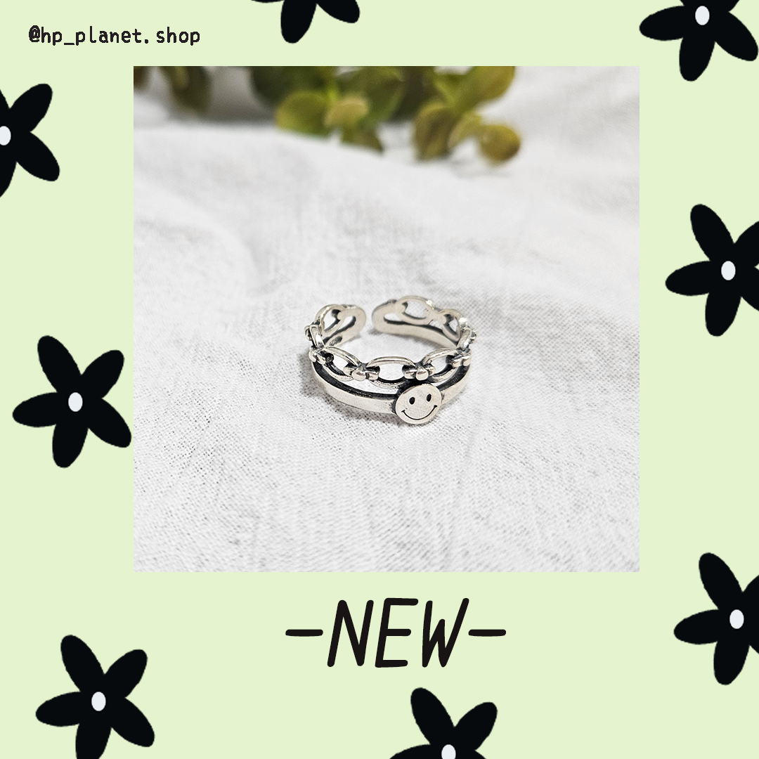 可調戒圍笑臉雙層復古色925純銀戒指