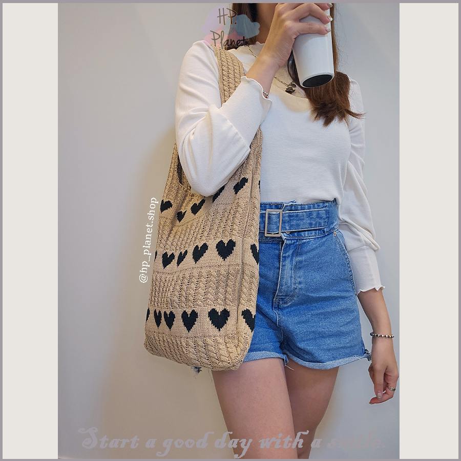 百搭必備愛心鉤織外出肩背包