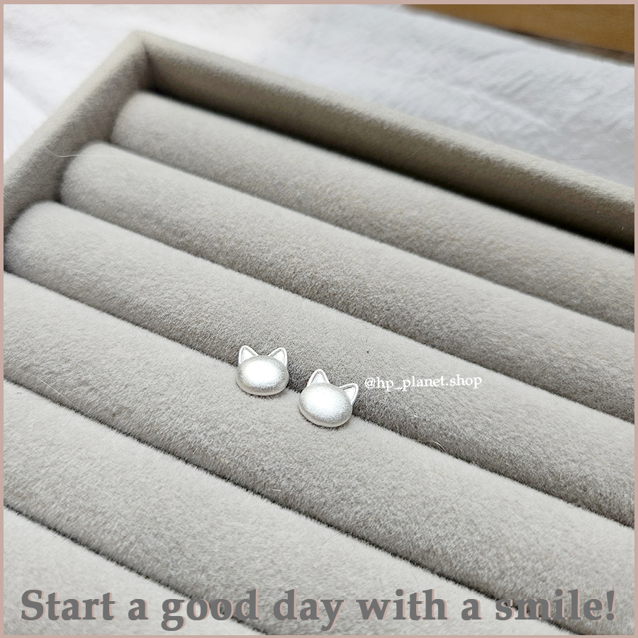 超Q立體磨砂感貓咪頭925純銀耳釘