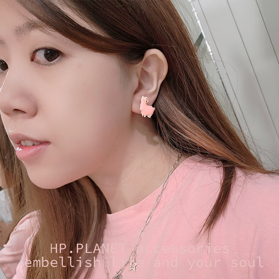 敲可愛粉色羊駝925銀針