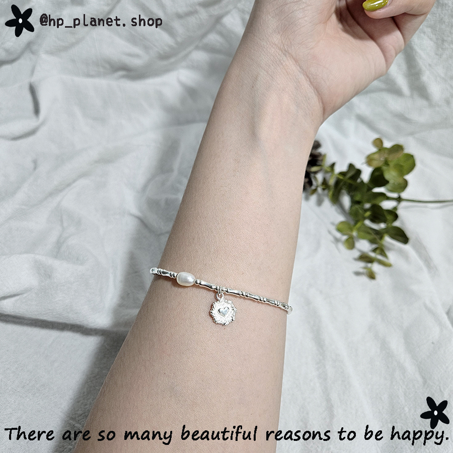 法式雙面心心吊牌竹節感925純銀手鏈(H闆自留)